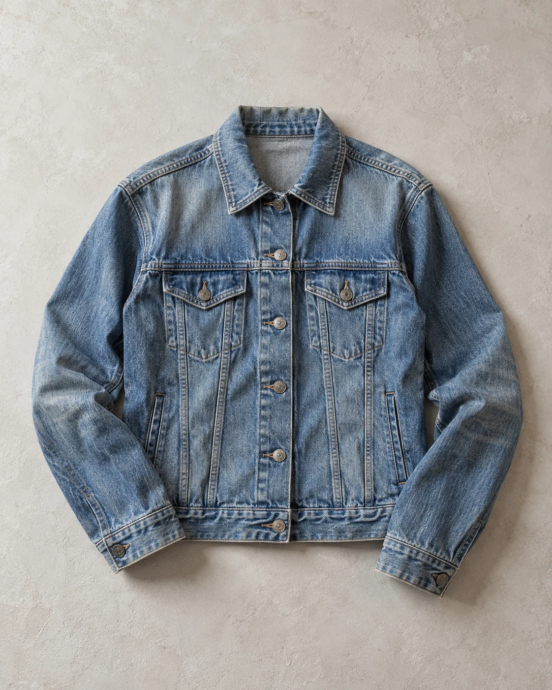 Pre-loved faded denim jacket concept
